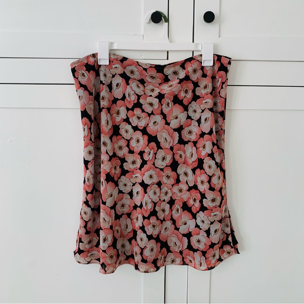 Vintage New York & Company Black Pink Poppy Floral Midi Skirt Size Medium